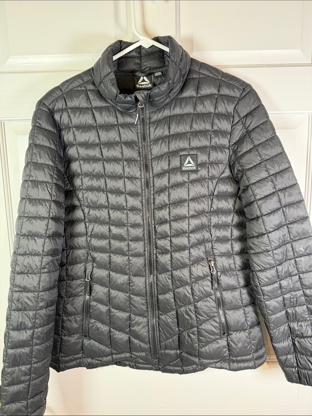 Reebok Women's L Black Quilted Puffer Jacket Mock Neck Coat Quick Dry